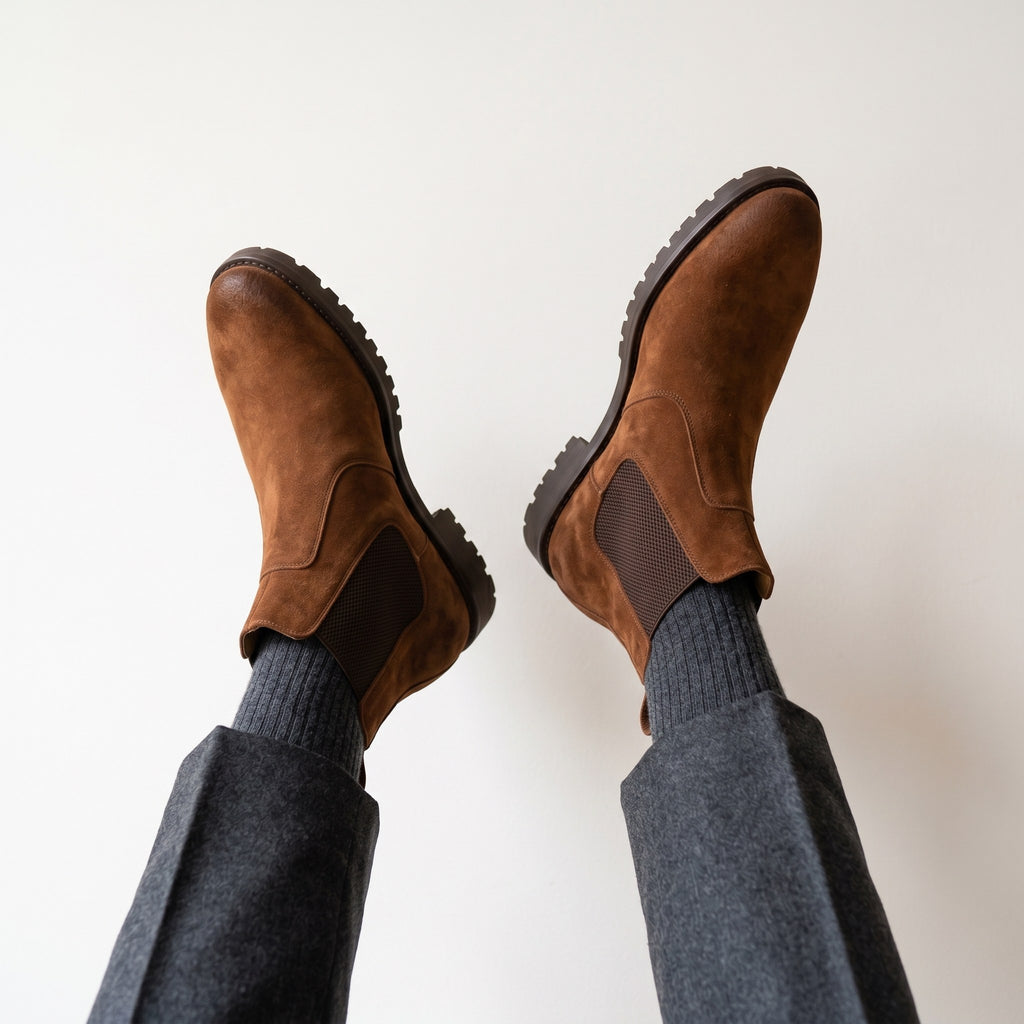 Luxury Edition - Artisian Made Tan Italian Suede Cascina Chelsea Boots