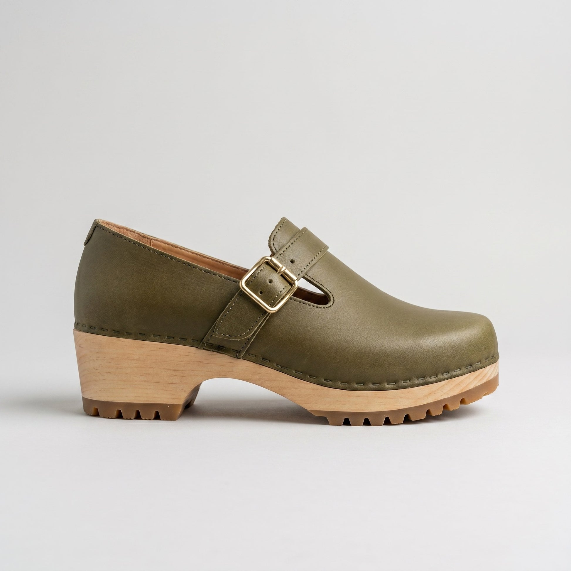 Luxury Edition - Artisian Made Green Italian Leather Desenzano Buckle Clogs