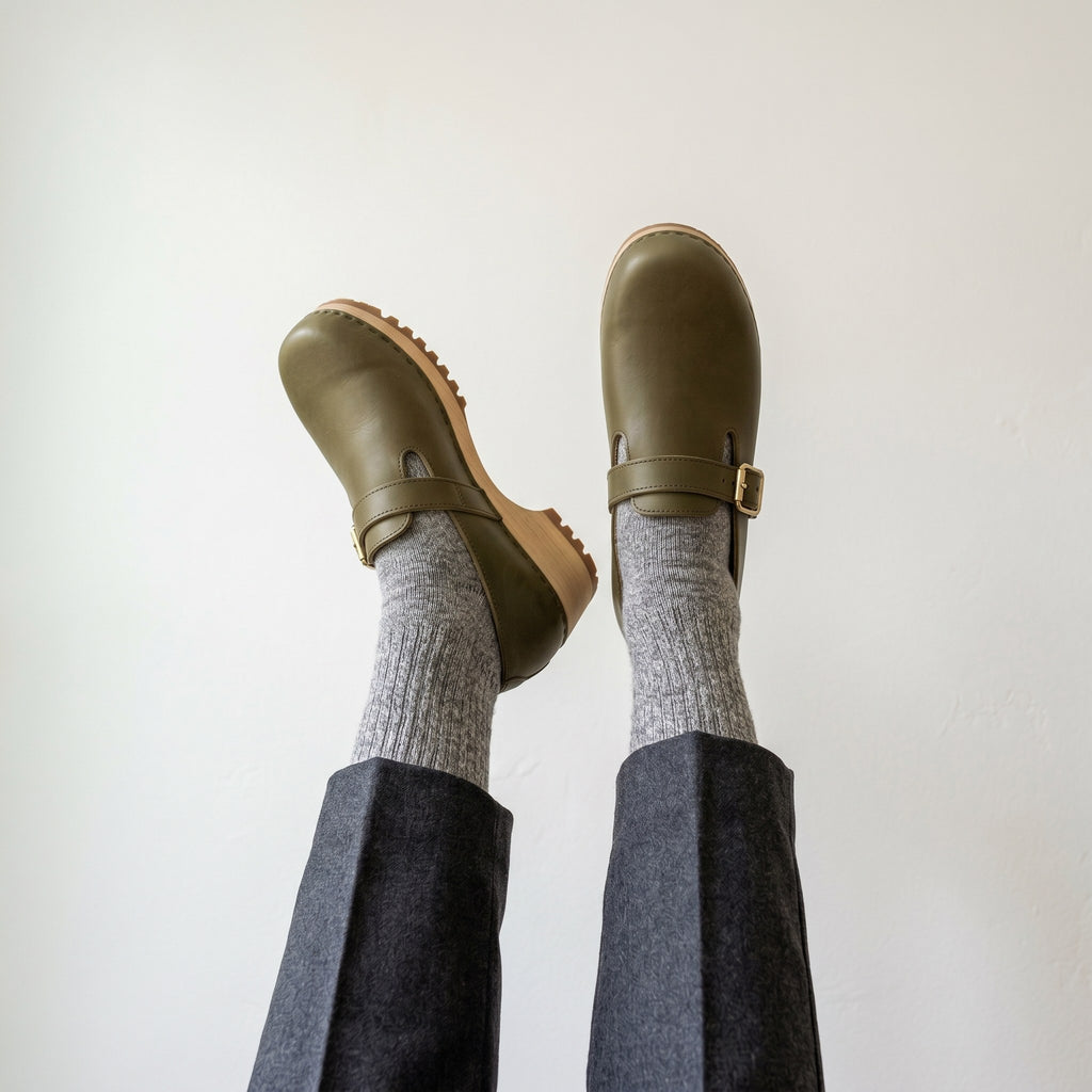 Luxury Edition - Artisian Made Green Italian Leather Desenzano Buckle Clogs