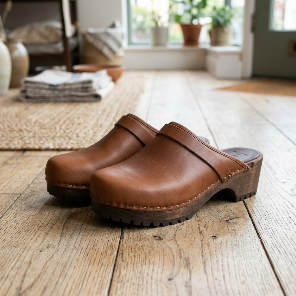 Luxury Edition - Artisian Made Brown Italian Leather Fabriano Clogs