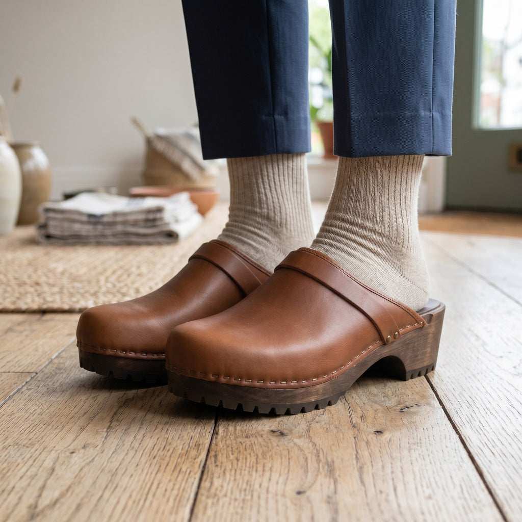 Luxury Edition - Artisian Made Brown Italian Leather Fabriano Clogs
