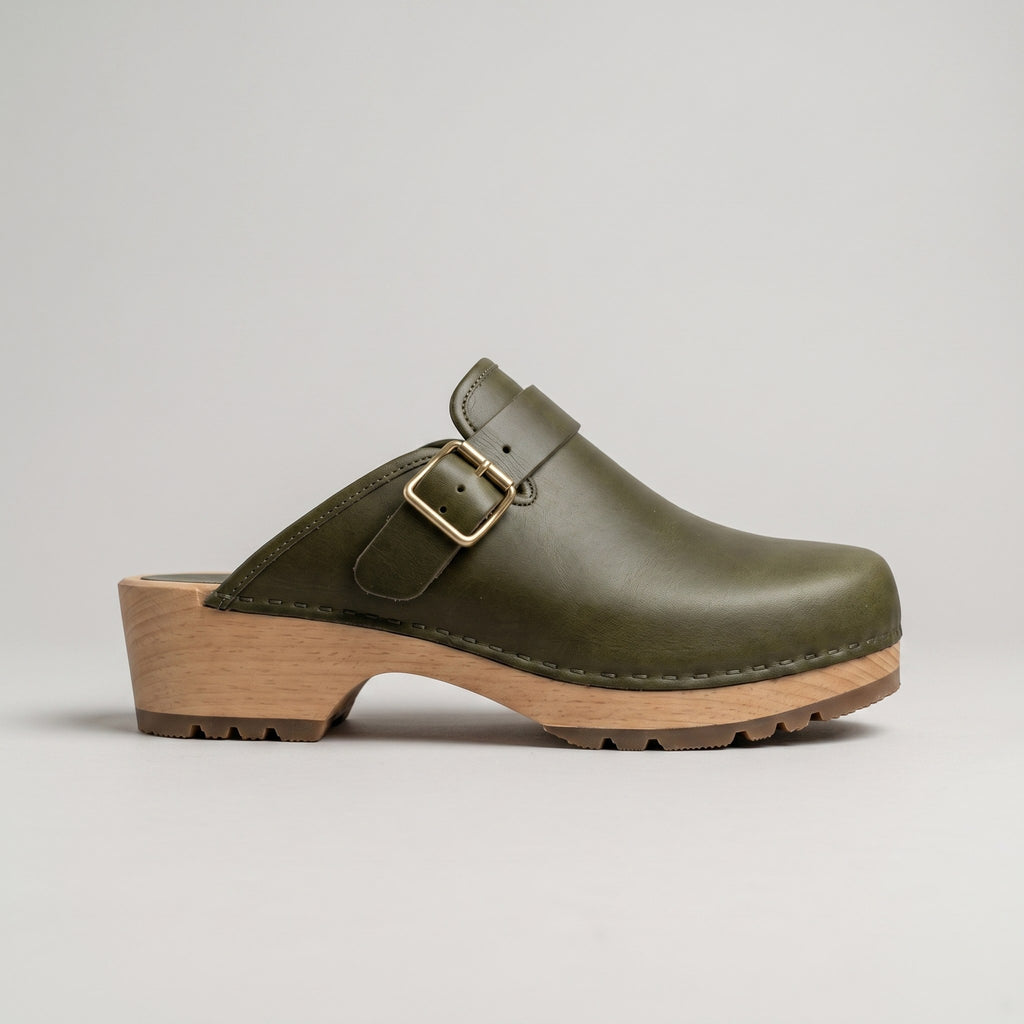 Luxury Edition - Artisian Made Green Italian Leather Fano Buckle Clogs