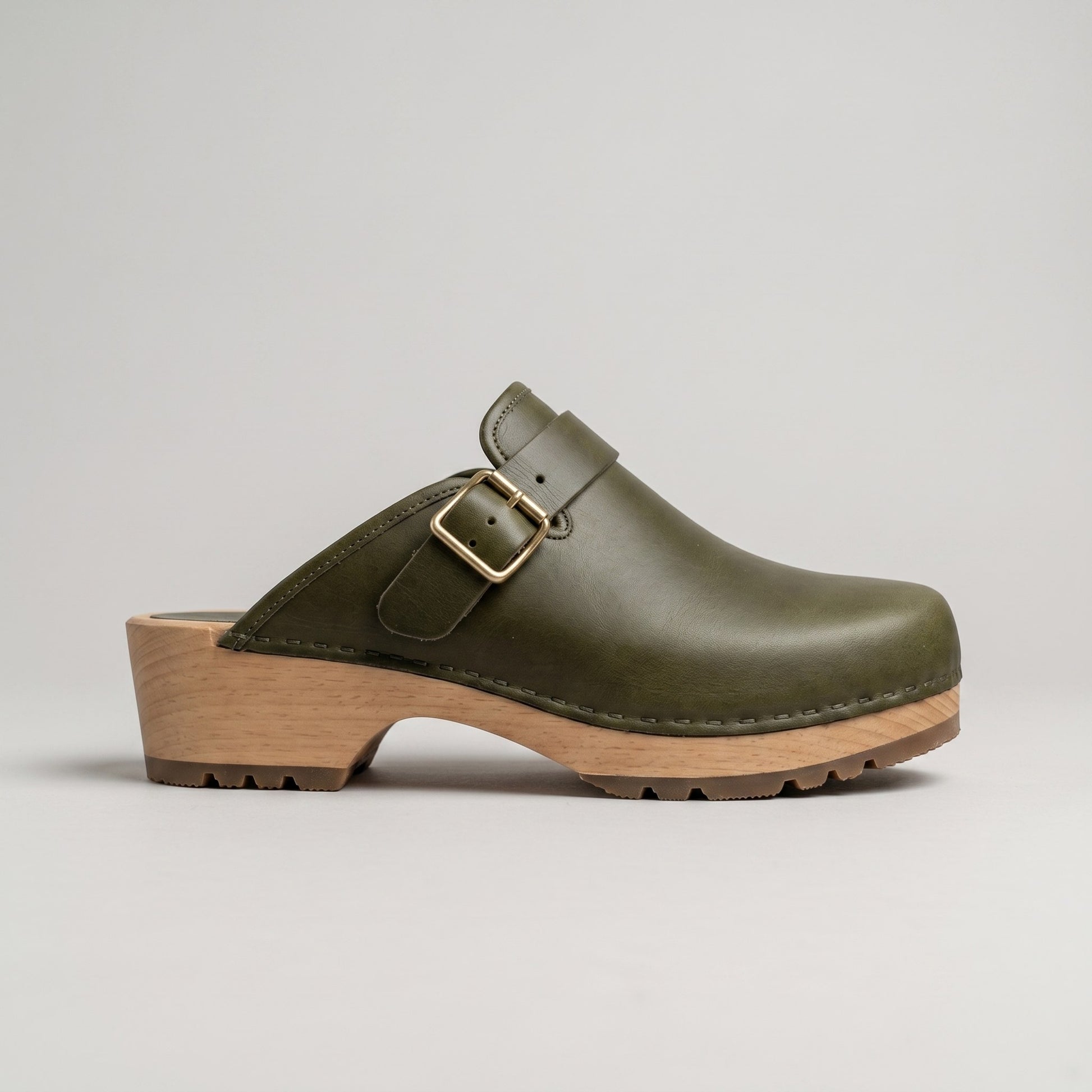 Luxury Edition - Artisian Made Green Italian Leather Fano Buckle Clogs