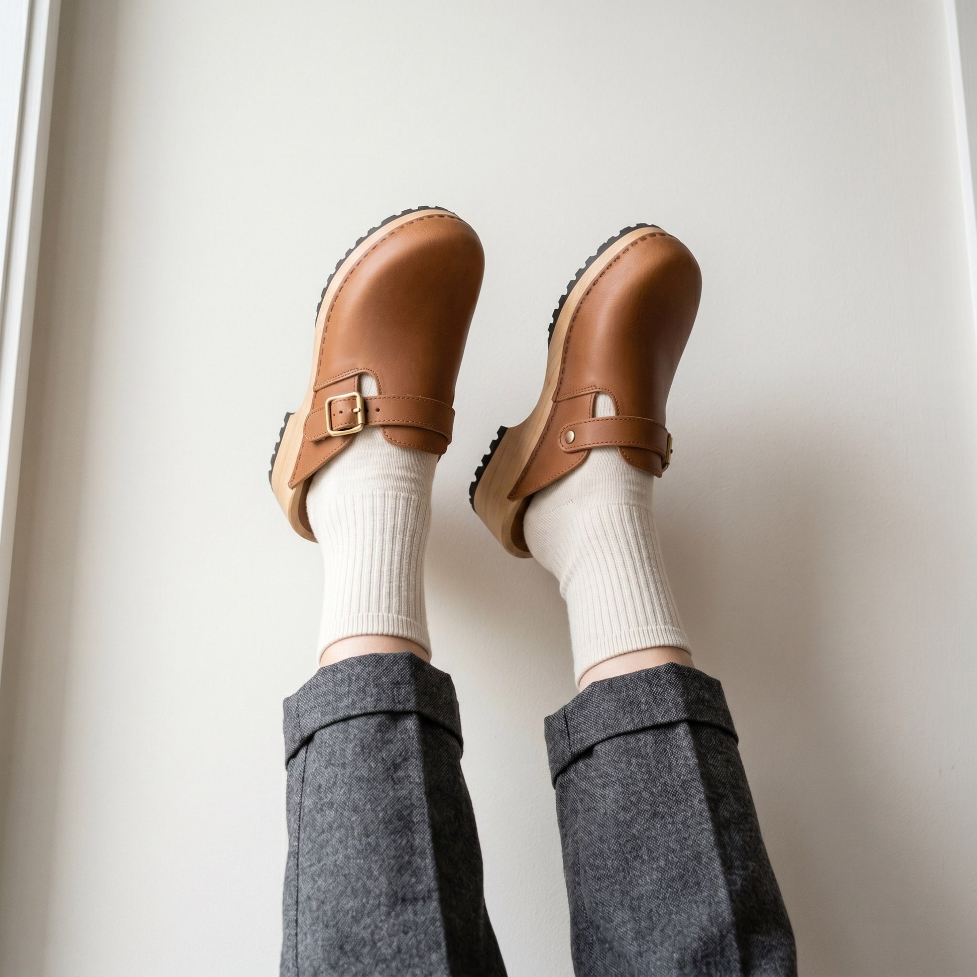 Luxury Edition - Artisian Made Tan Italian Leather Fiesole Buckle Clogs