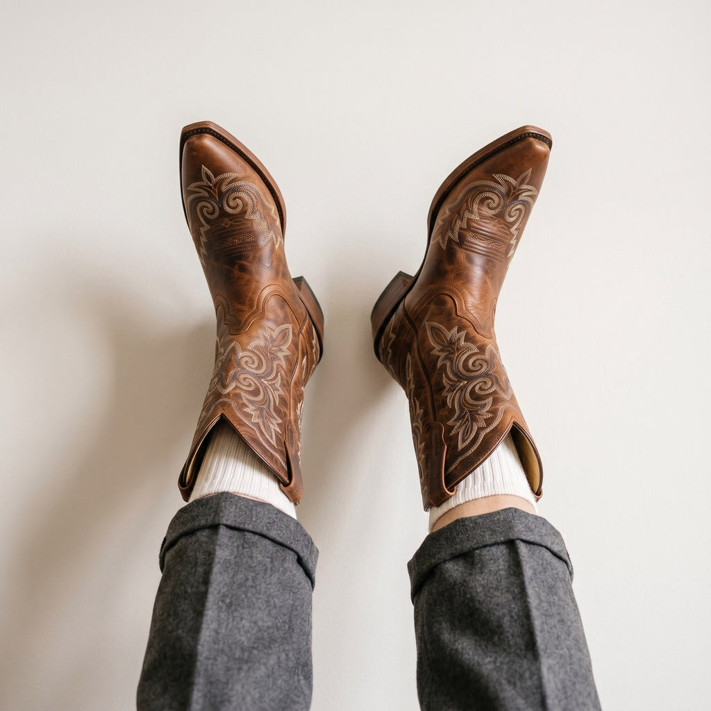 Luxury Edition - Artisian Made Brown Italian Leather Gubbio Cowboy Boots