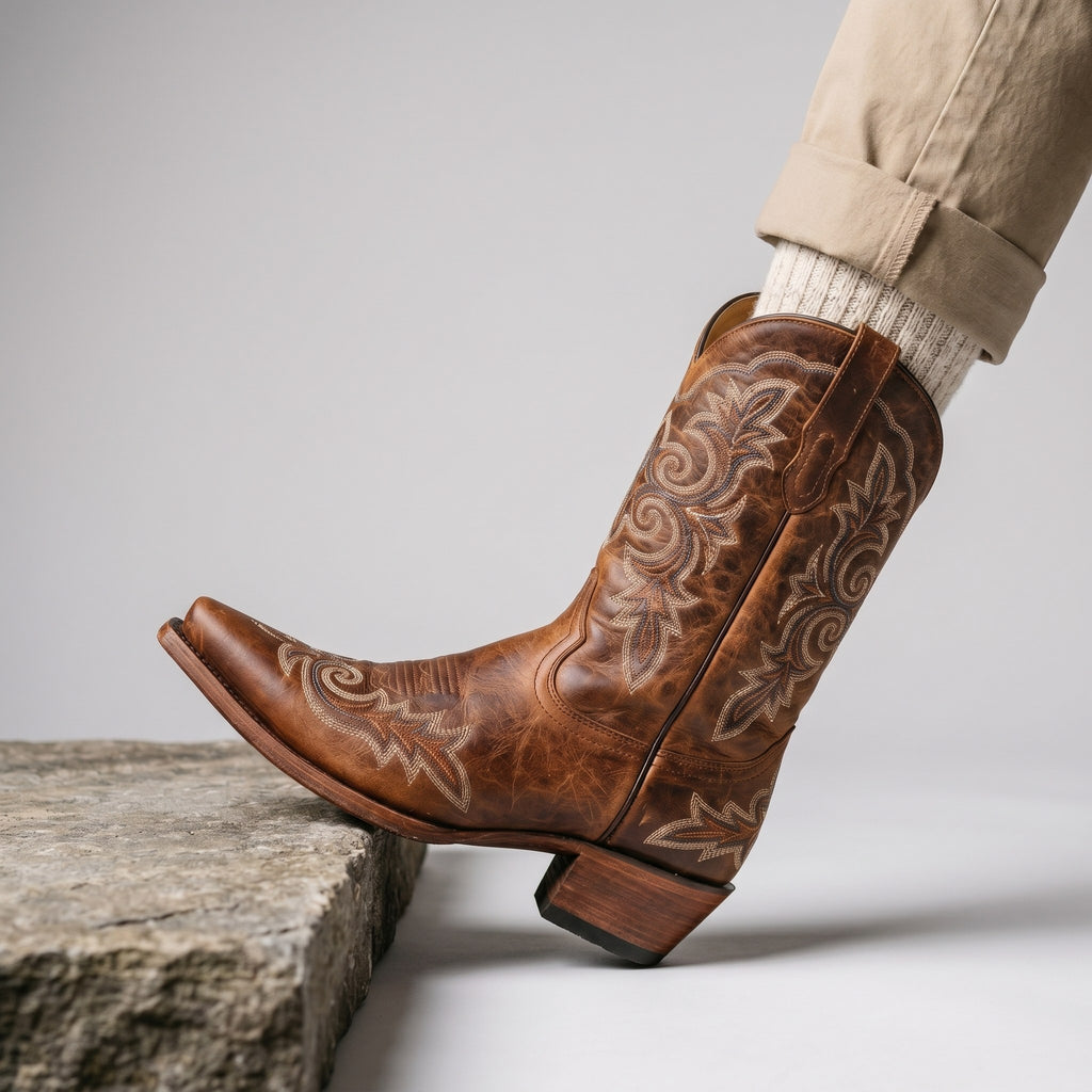 Luxury Edition - Artisian Made Brown Italian Leather Gubbio Cowboy Boots