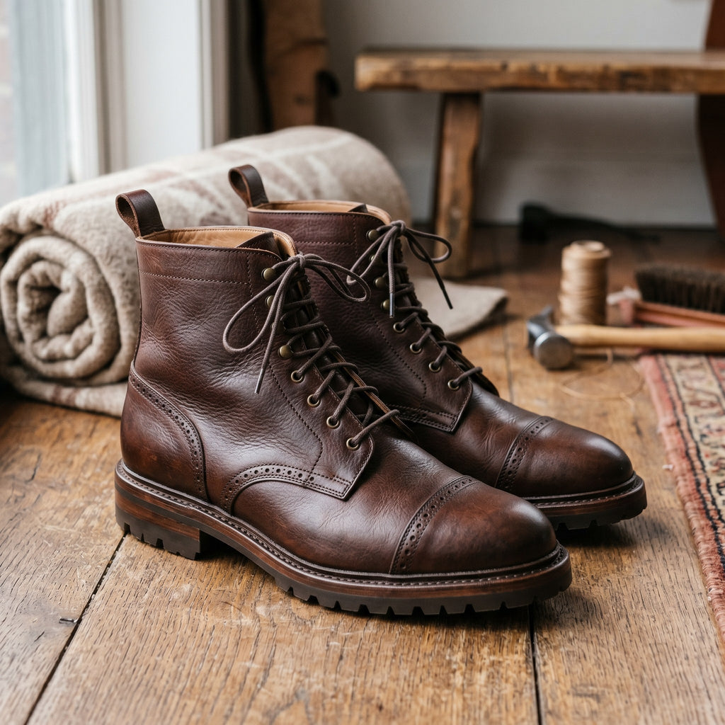 Luxury Edition - Artisian Made Brown Italian Leather Ivrea Derby Boots
