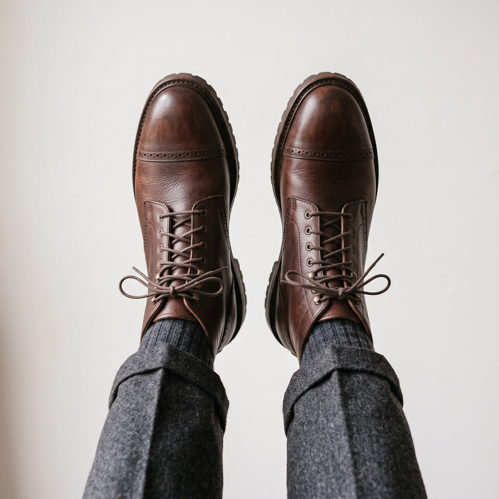 Luxury Edition - Artisian Made Brown Italian Leather Ivrea Derby Boots