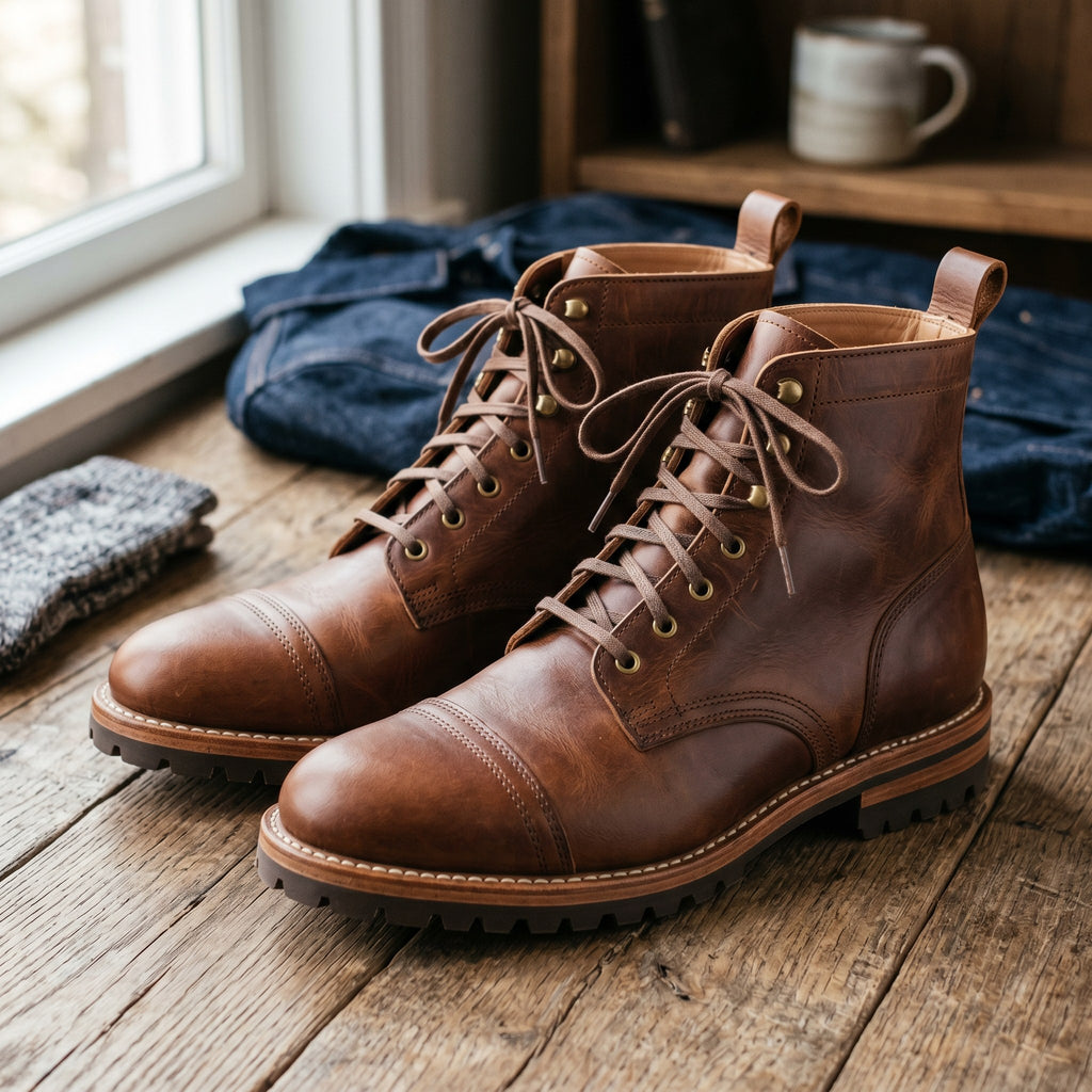 Luxury Edition - Artisian Made Brown Italian Leather Lecco Derby Boots
