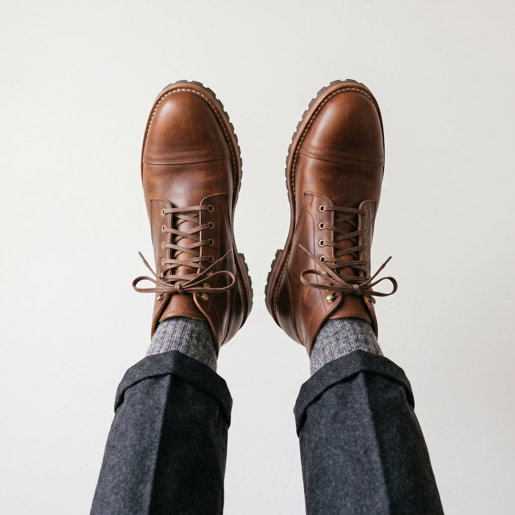 Luxury Edition - Artisian Made Brown Italian Leather Lecco Derby Boots