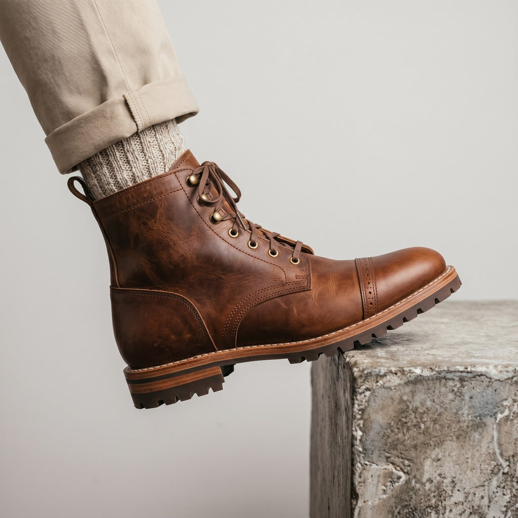 Luxury Edition - Artisian Made Brown Italian Leather Lecco Derby Boots