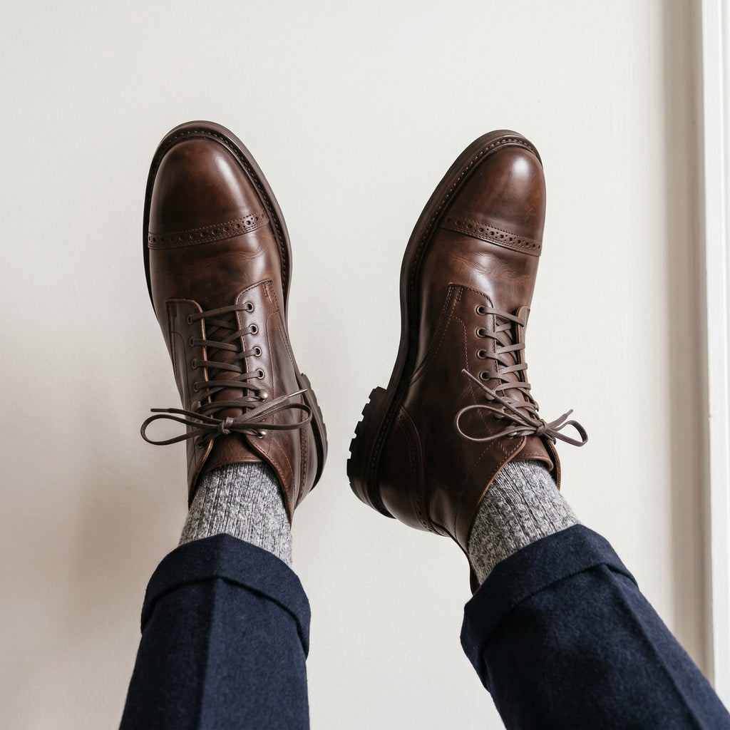 Luxury Edition - Artisian Made Brown Italian Leather Lerici Derby Boots