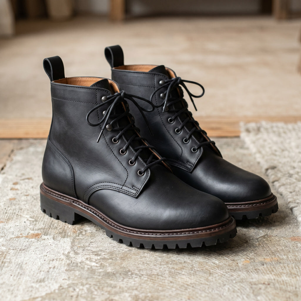 Luxury Edition - Artisian Made Black Italian Leather Lodi Derby Boots