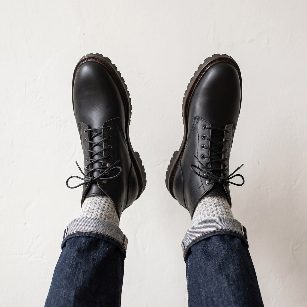 Luxury Edition - Artisian Made Black Italian Leather Lodi Derby Boots