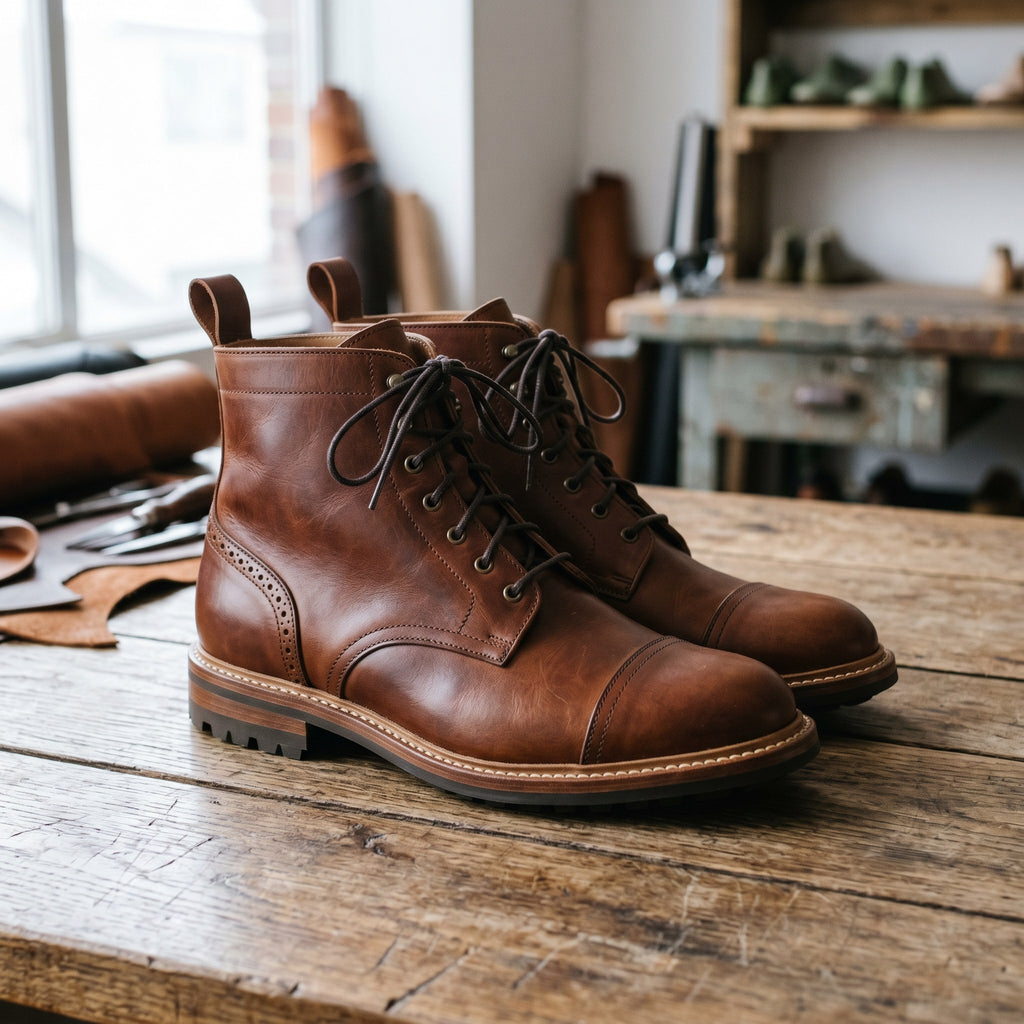 Luxury Edition - Artisian Made Brown Italian Leather Loreto Derby Boots