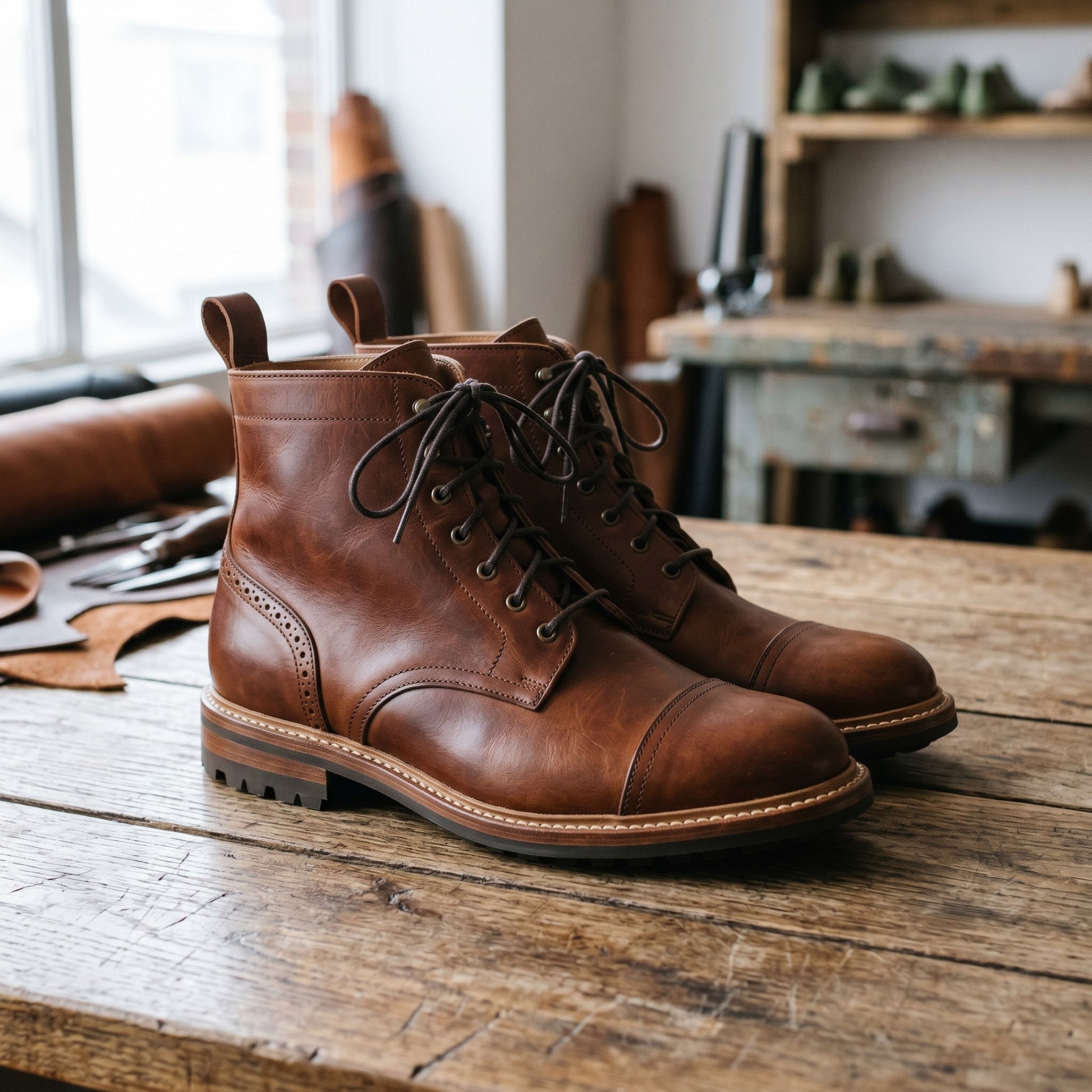 Luxury Edition - Artisian Made Brown Italian Leather Loreto Derby Boots