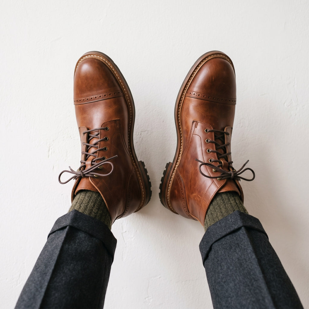 Luxury Edition - Artisian Made Brown Italian Leather Loreto Derby Boots