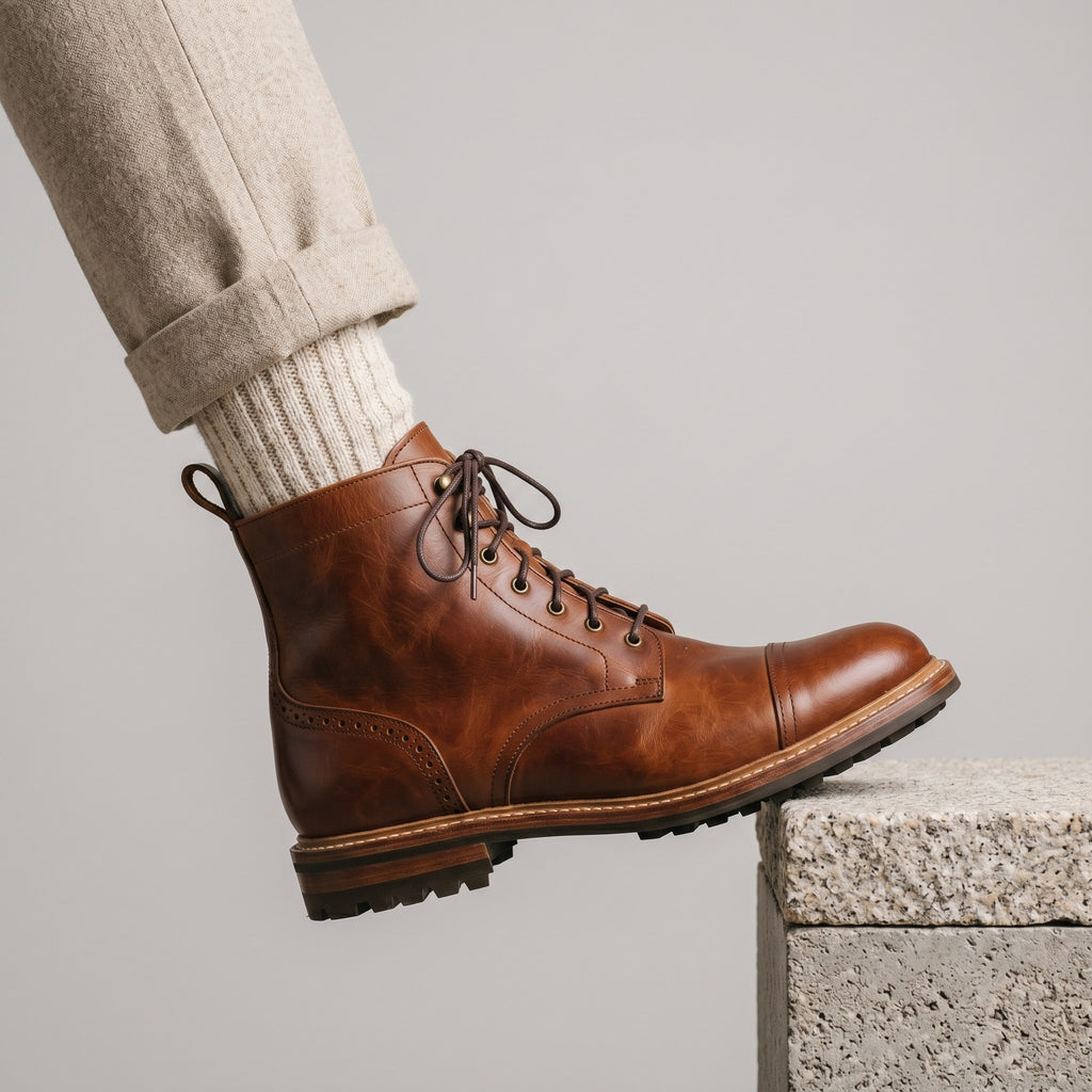 Luxury Edition - Artisian Made Brown Italian Leather Loreto Derby Boots