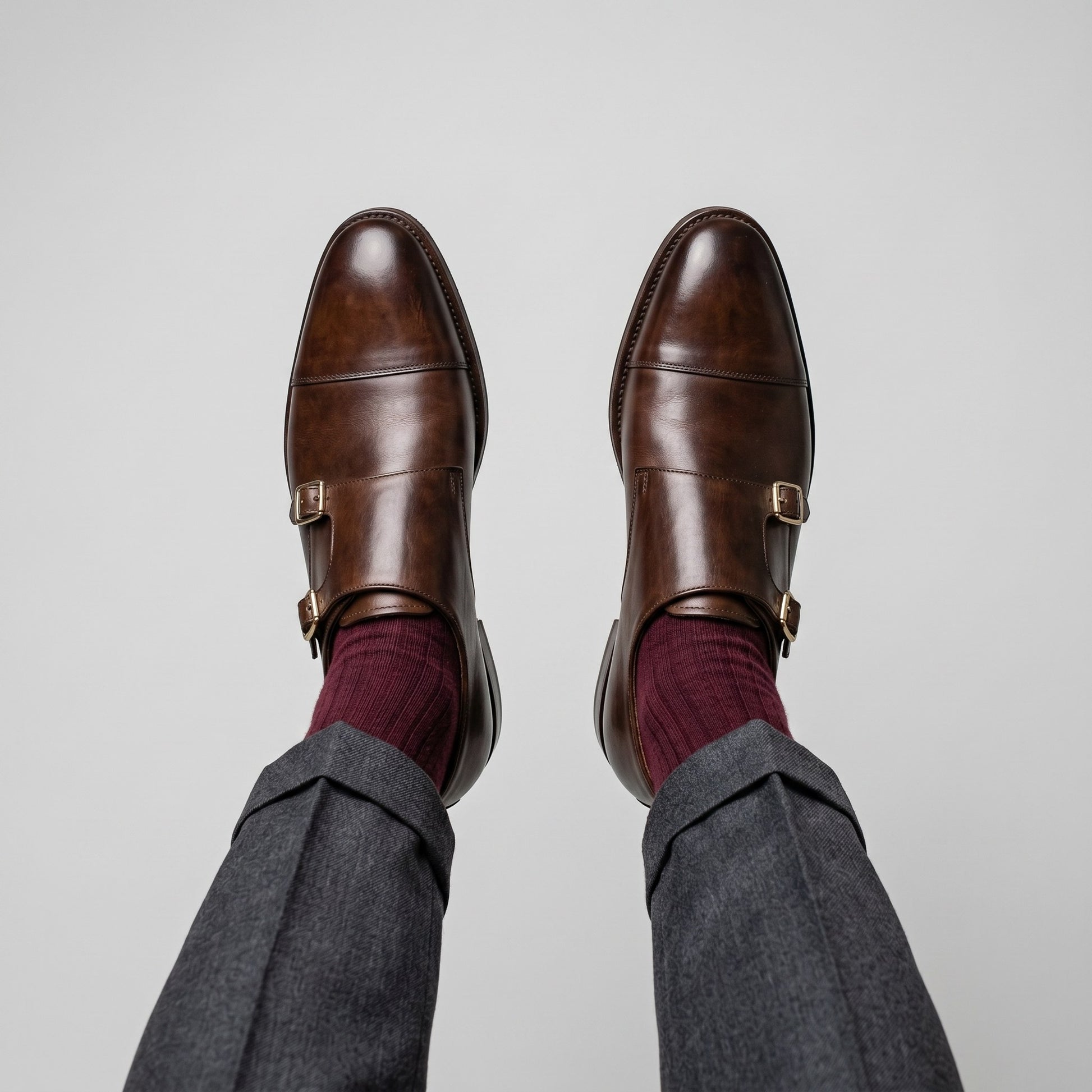 Luxury Edition - Artisian Made Brown Italian Leather Lovere Double Monk Strap Shoes