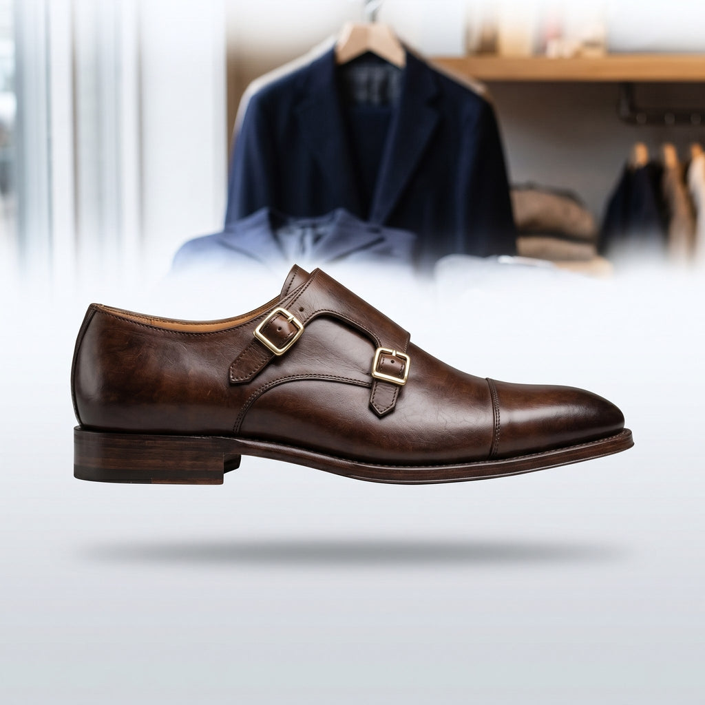 Luxury Edition - Artisian Made Brown Italian Leather Lovere Double Monk Strap Shoes