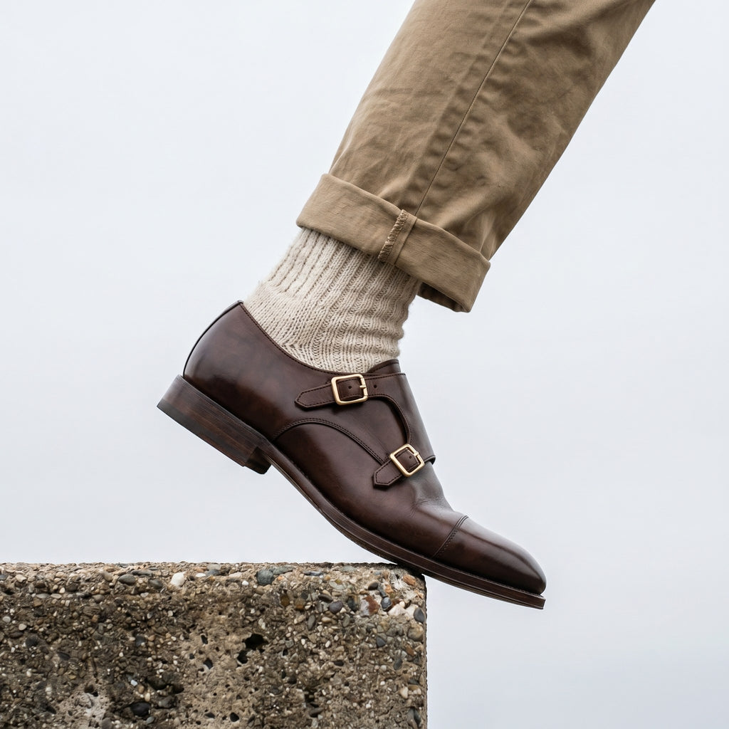 Luxury Edition - Artisian Made Brown Italian Leather Lovere Double Monk Strap Shoes