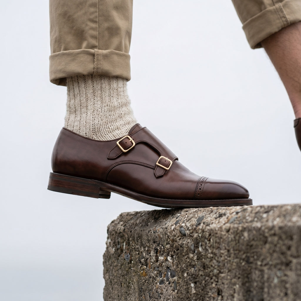 Luxury Edition - Artisian Made Brown Italian Leather Maiori Double Monk Strap Shoes