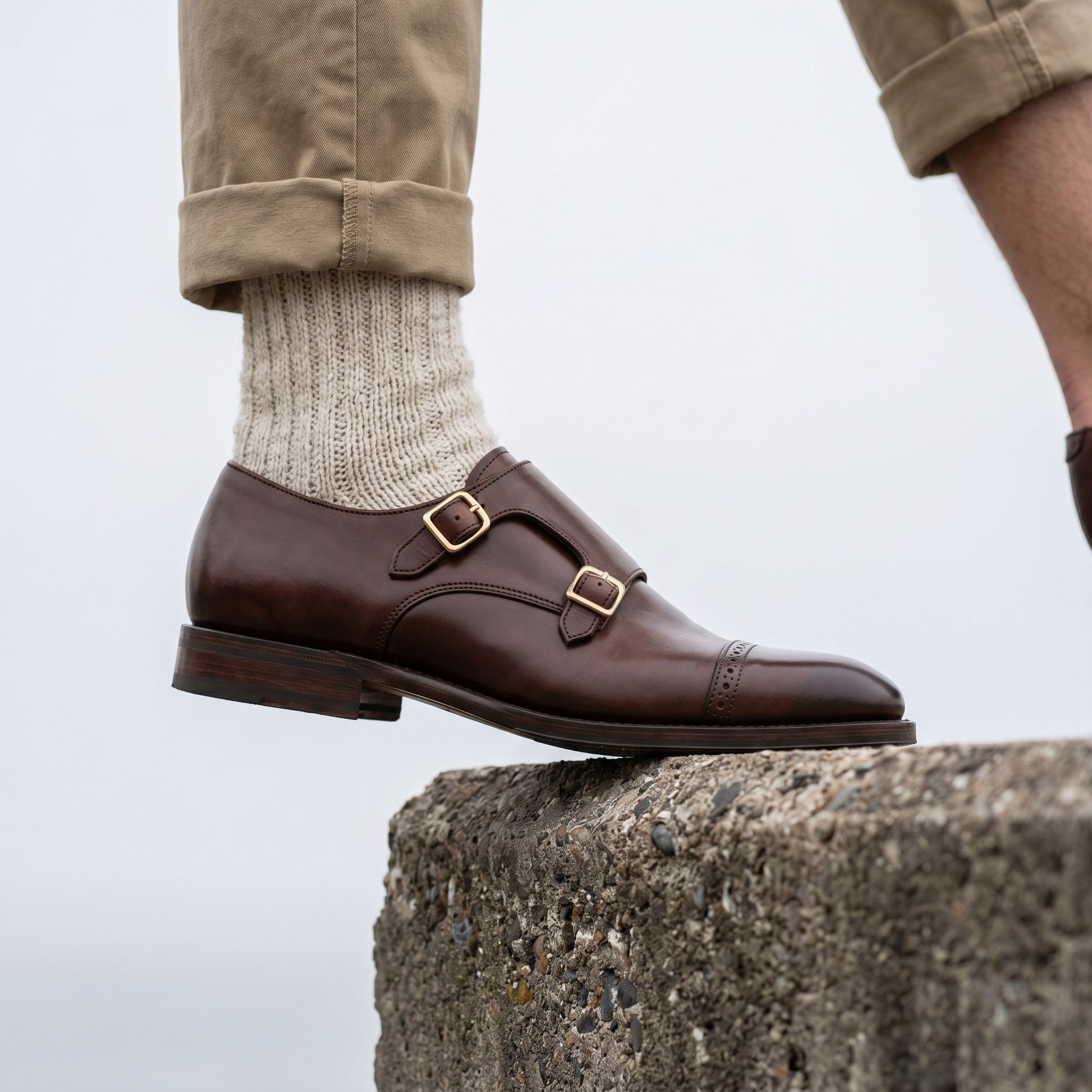 Luxury Edition - Artisian Made Brown Italian Leather Maiori Double Monk Strap Shoes