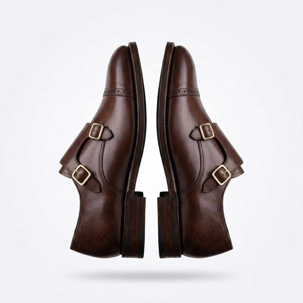 Luxury Edition - Artisian Made Brown Italian Leather Maiori Double Monk Strap Shoes