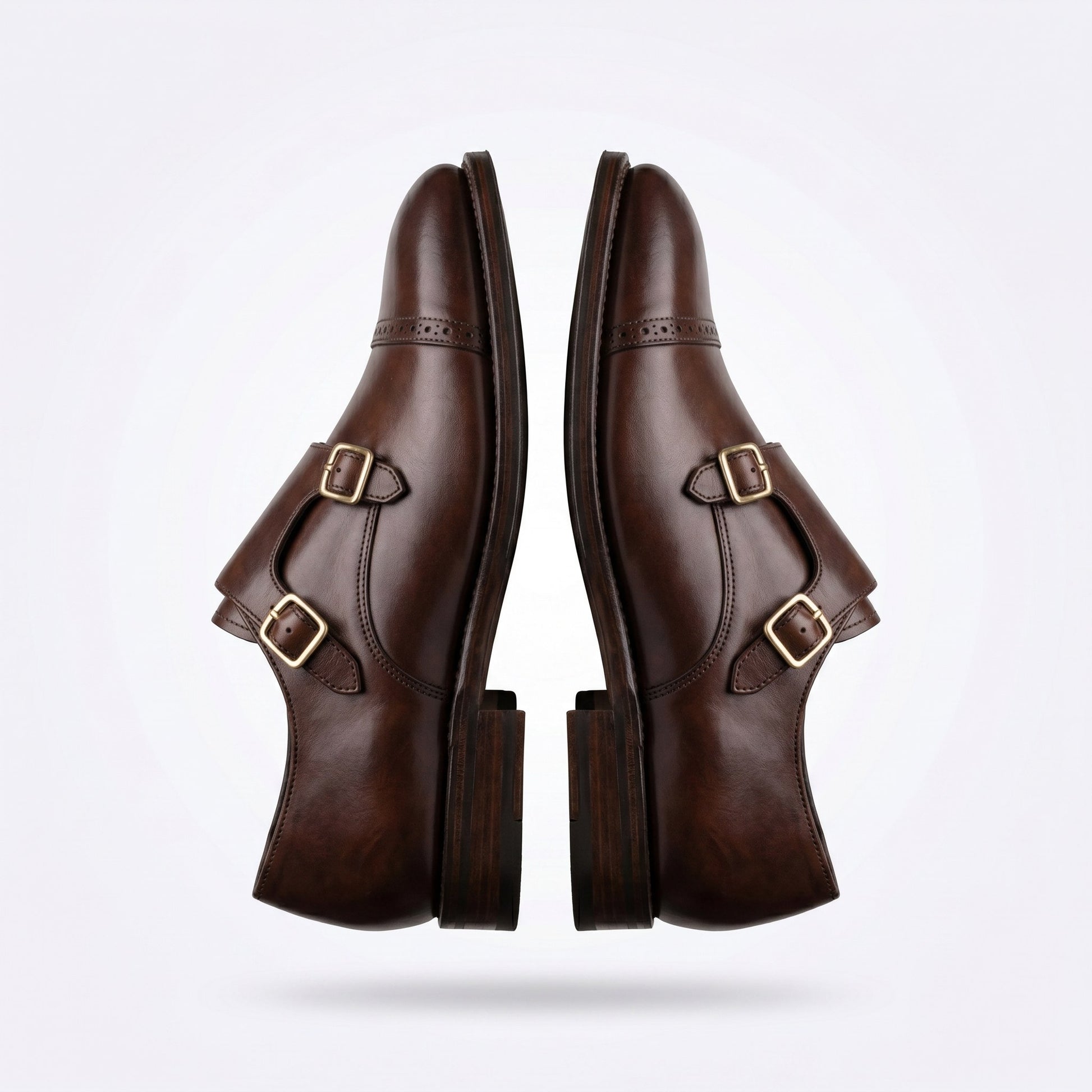 Luxury Edition - Artisian Made Brown Italian Leather Maiori Double Monk Strap Shoes