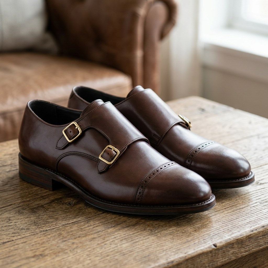 Luxury Edition - Artisian Made Brown Italian Leather Maiori Double Monk Strap Shoes