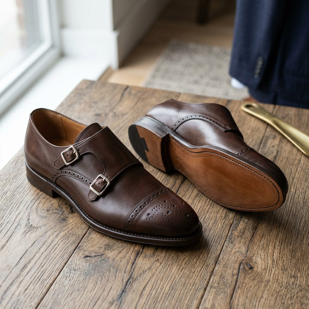 Luxury Edition - Artisian Made Brown Italian Leather Maratea Double Monk Strap Shoes
