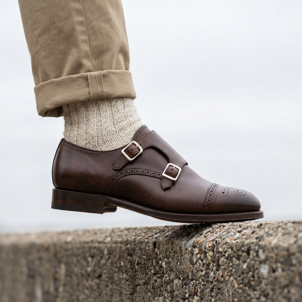 Luxury Edition - Artisian Made Brown Italian Leather Maratea Double Monk Strap Shoes
