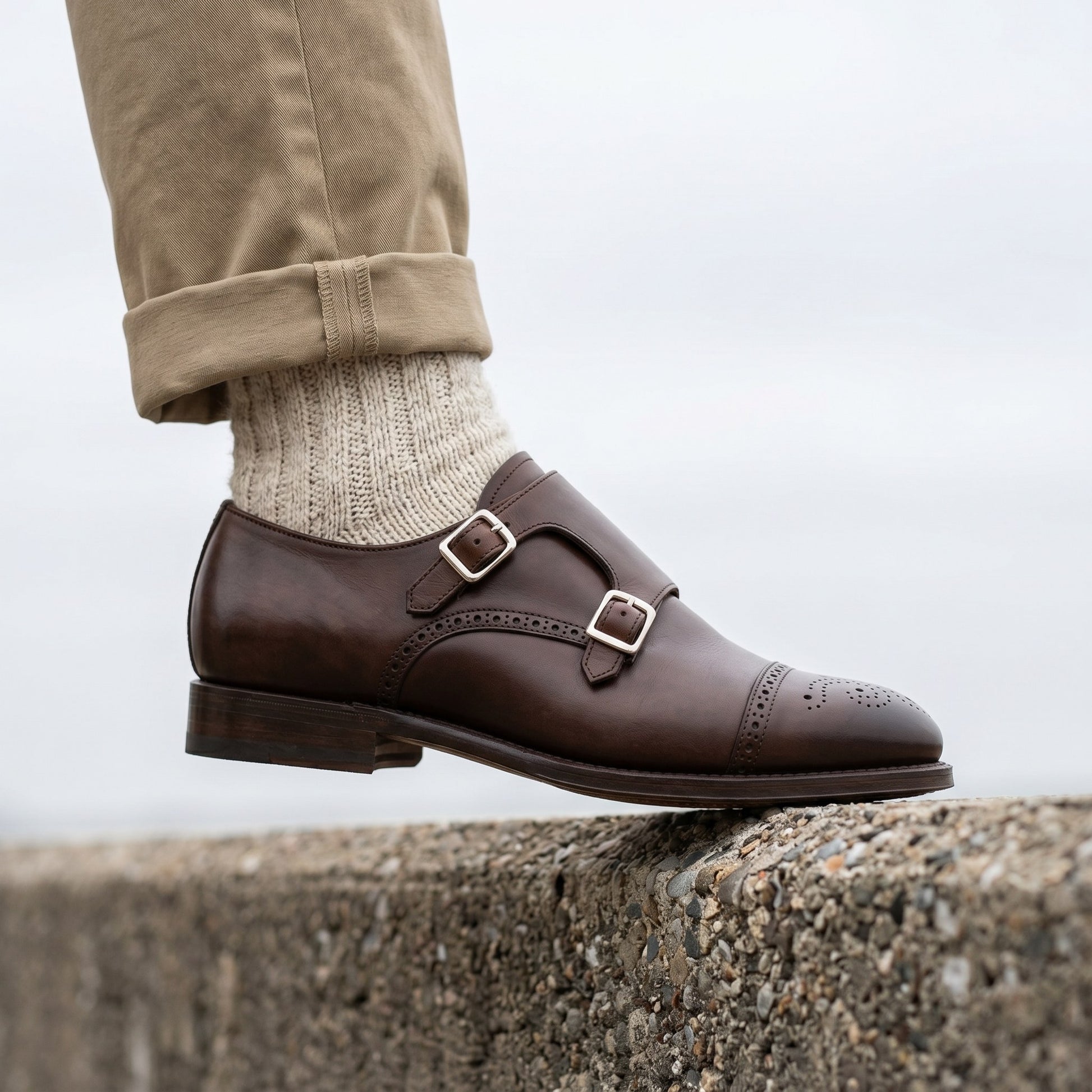Luxury Edition - Artisian Made Brown Italian Leather Maratea Double Monk Strap Shoes