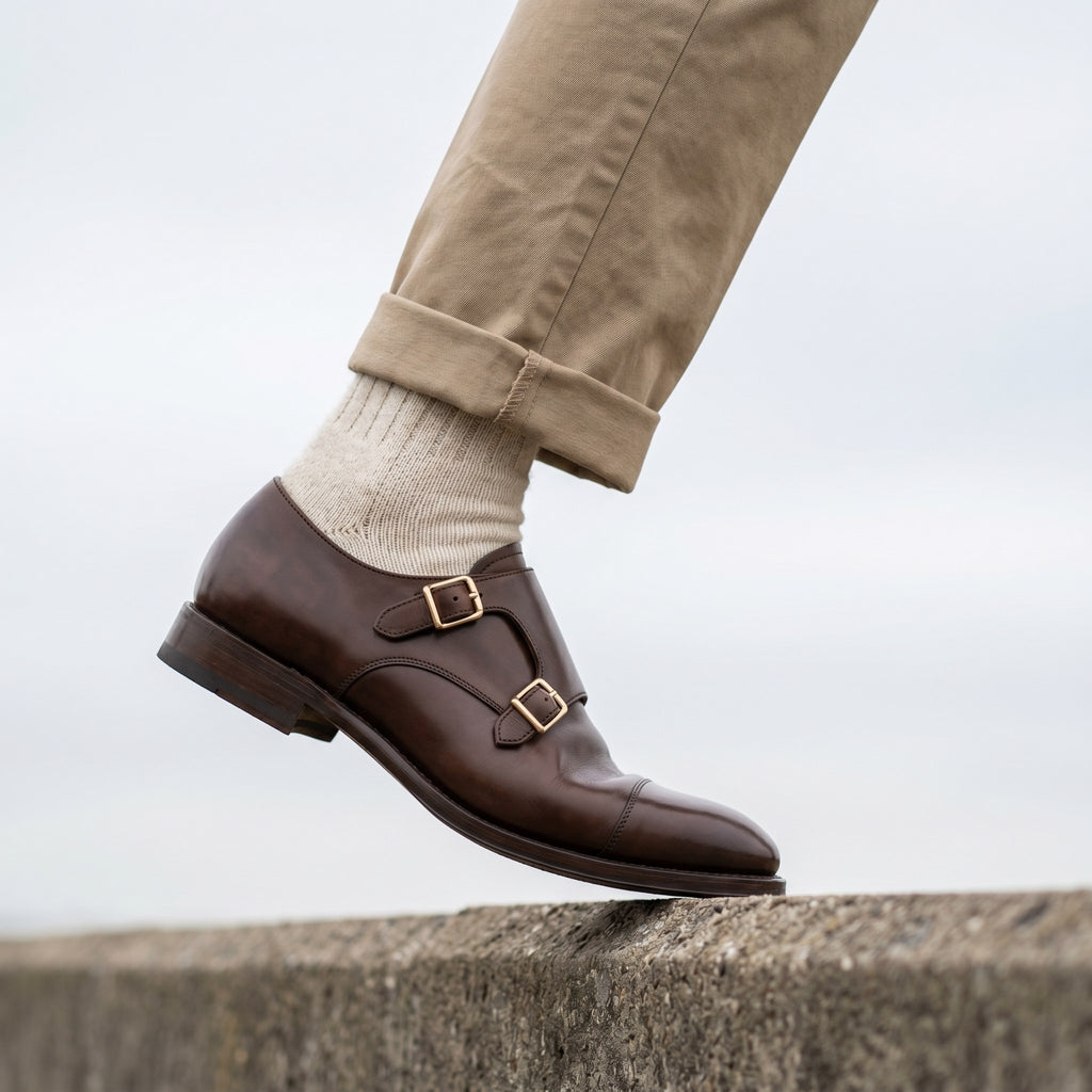 Luxury Edition - Artisian Made Brown Italian Leather Marostica Double Monk Strap Shoes