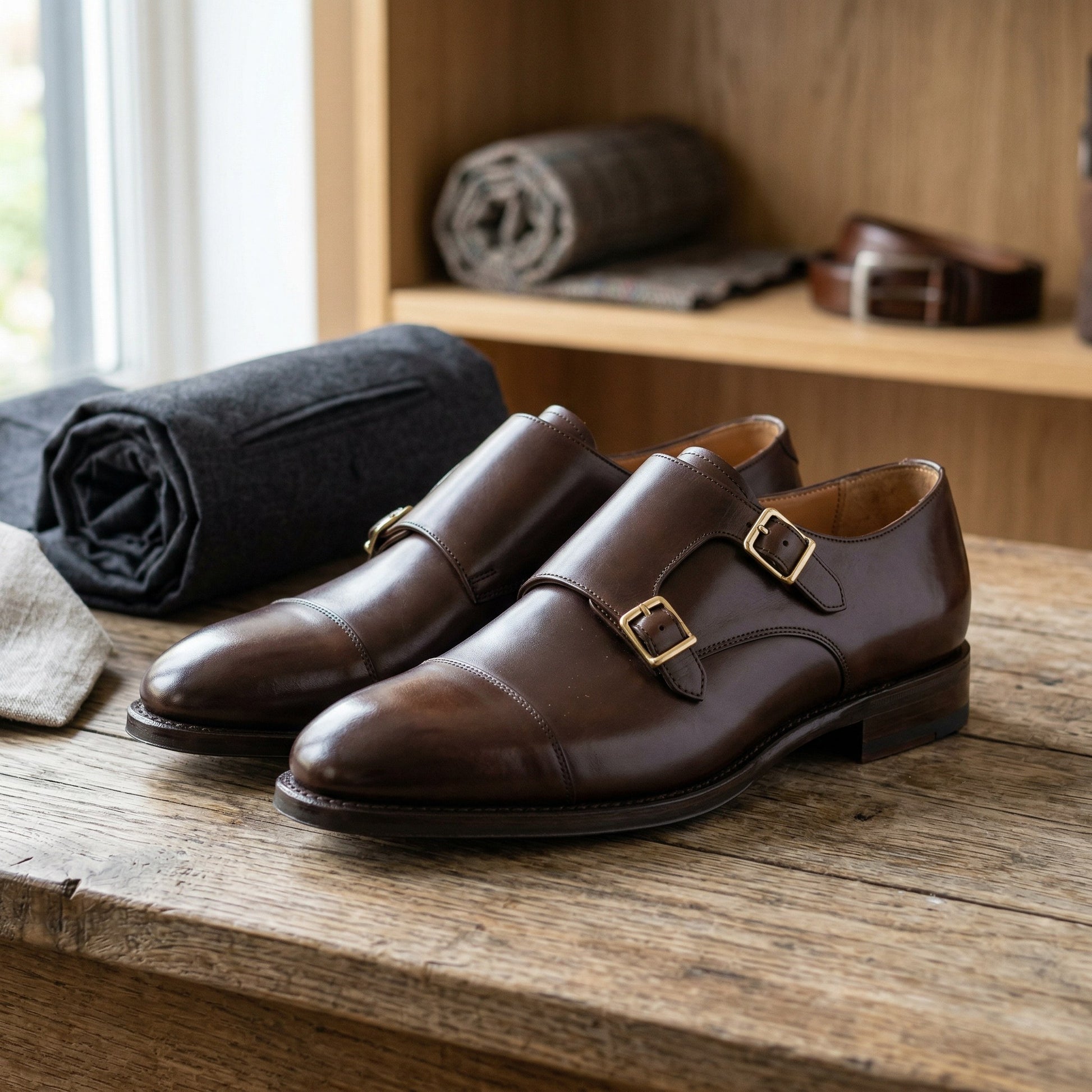 Luxury Edition - Artisian Made Brown Italian Leather Marostica Double Monk Strap Shoes