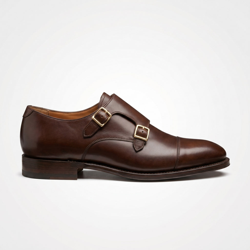 Luxury Edition - Artisian Made Brown Italian Leather Marostica Double Monk Strap Shoes