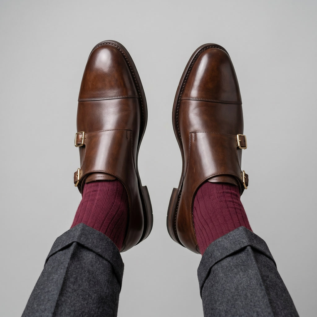 Luxury Edition - Artisian Made Brown Italian Leather Marostica Double Monk Strap Shoes