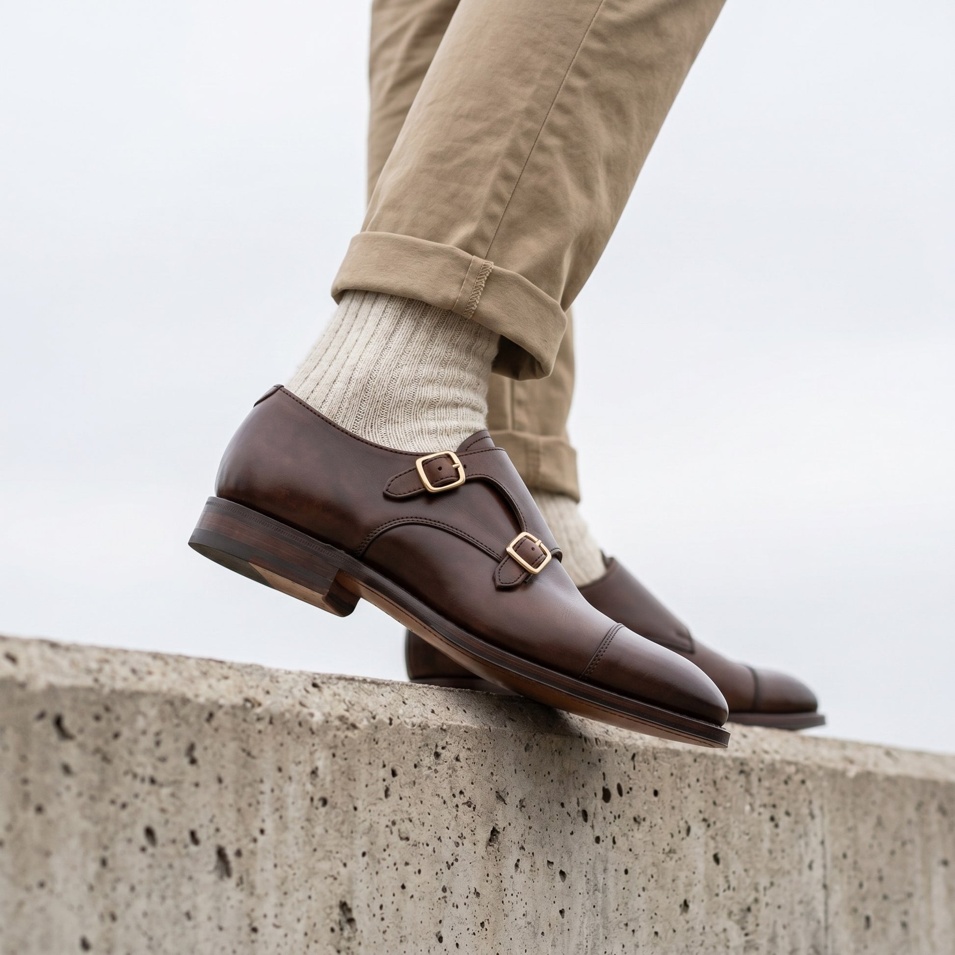 Luxury Edition - Artisian Made Brown Italian Leather Massa Double Monk Strap Shoes