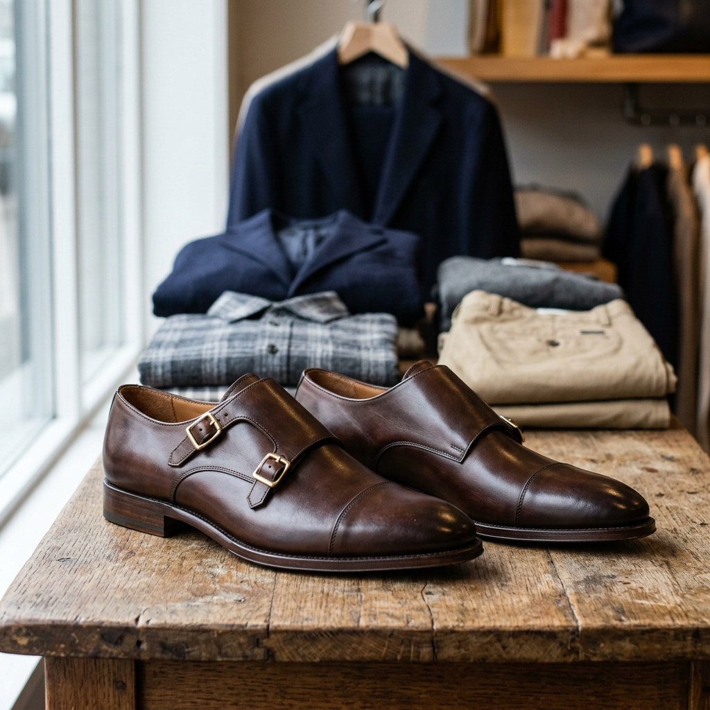 Luxury Edition - Artisian Made Brown Italian Leather Massa Double Monk Strap Shoes