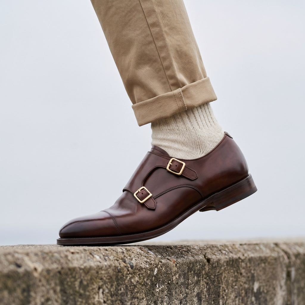 Luxury Edition - Artisian Made Brown Italian Leather Matera Double Monk Strap Shoes