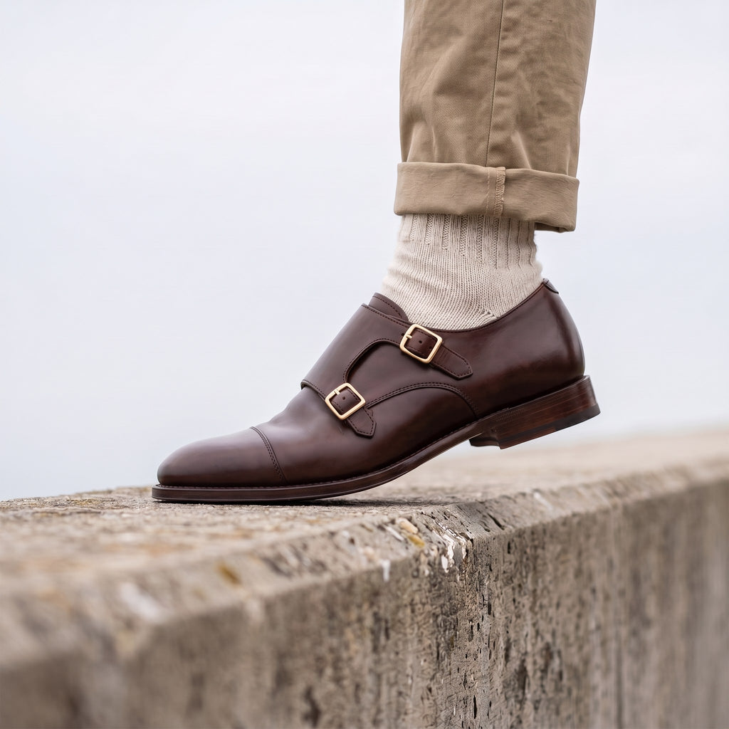 Luxury Edition - Artisian Made Brown Italian Leather Mazara Double Monk Strap Shoes