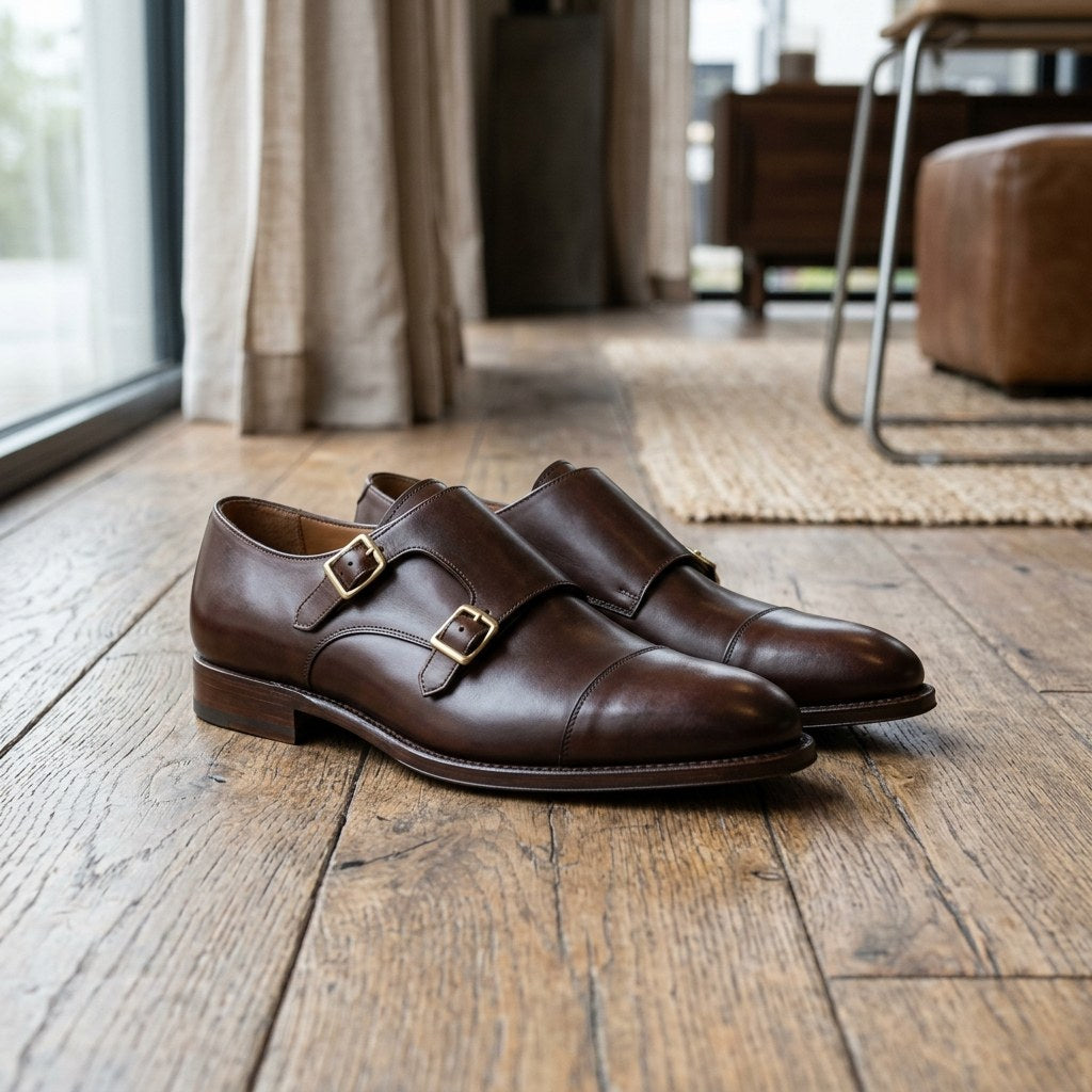 Luxury Edition - Artisian Made Brown Italian Leather Mazara Double Monk Strap Shoes