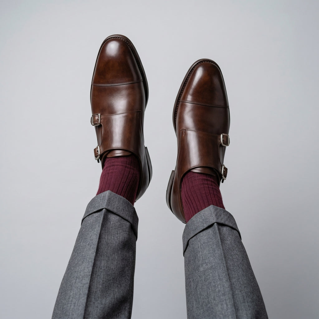Luxury Edition - Artisian Made Brown Italian Leather Merano Double Monk Strap Shoes