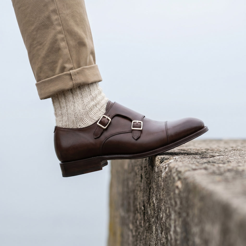 Luxury Edition - Artisian Made Brown Italian Leather Merano Double Monk Strap Shoes
