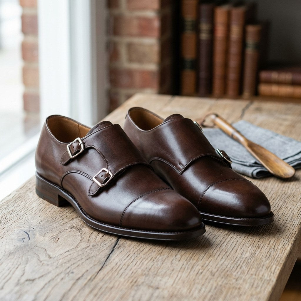 Luxury Edition - Artisian Made Brown Italian Leather Merano Double Monk Strap Shoes