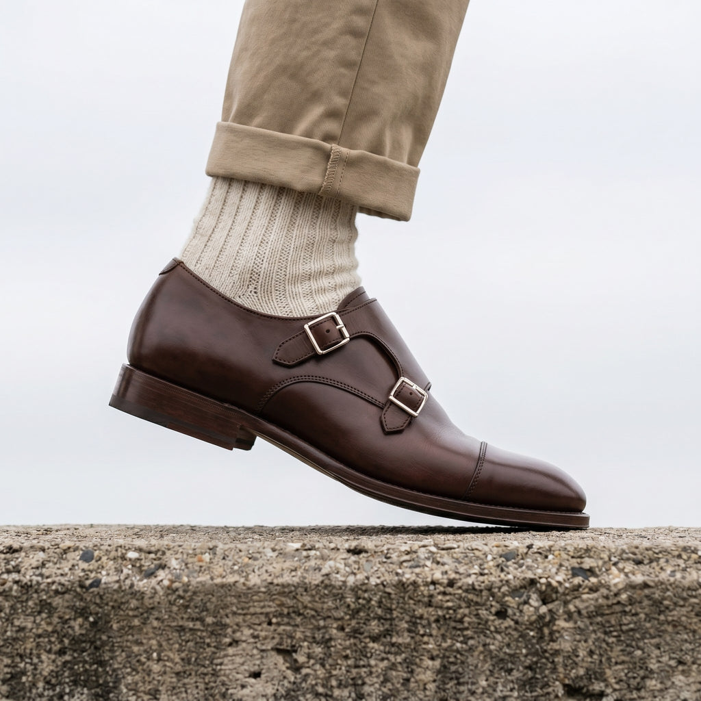 Luxury Edition - Artisian Made Brown Italian Leather Milazzo Double Monk Strap Shoes