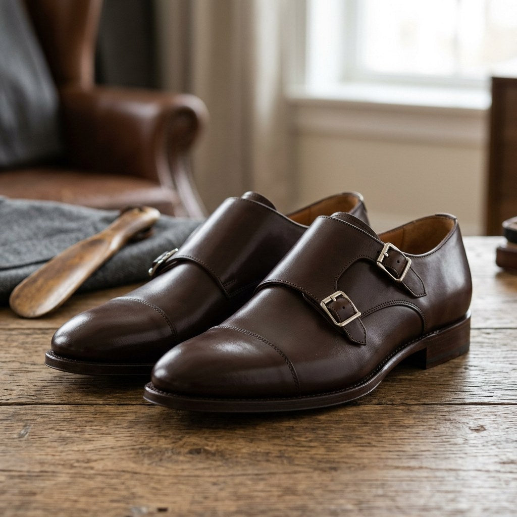 Luxury Edition - Artisian Made Brown Italian Leather Milazzo Double Monk Strap Shoes