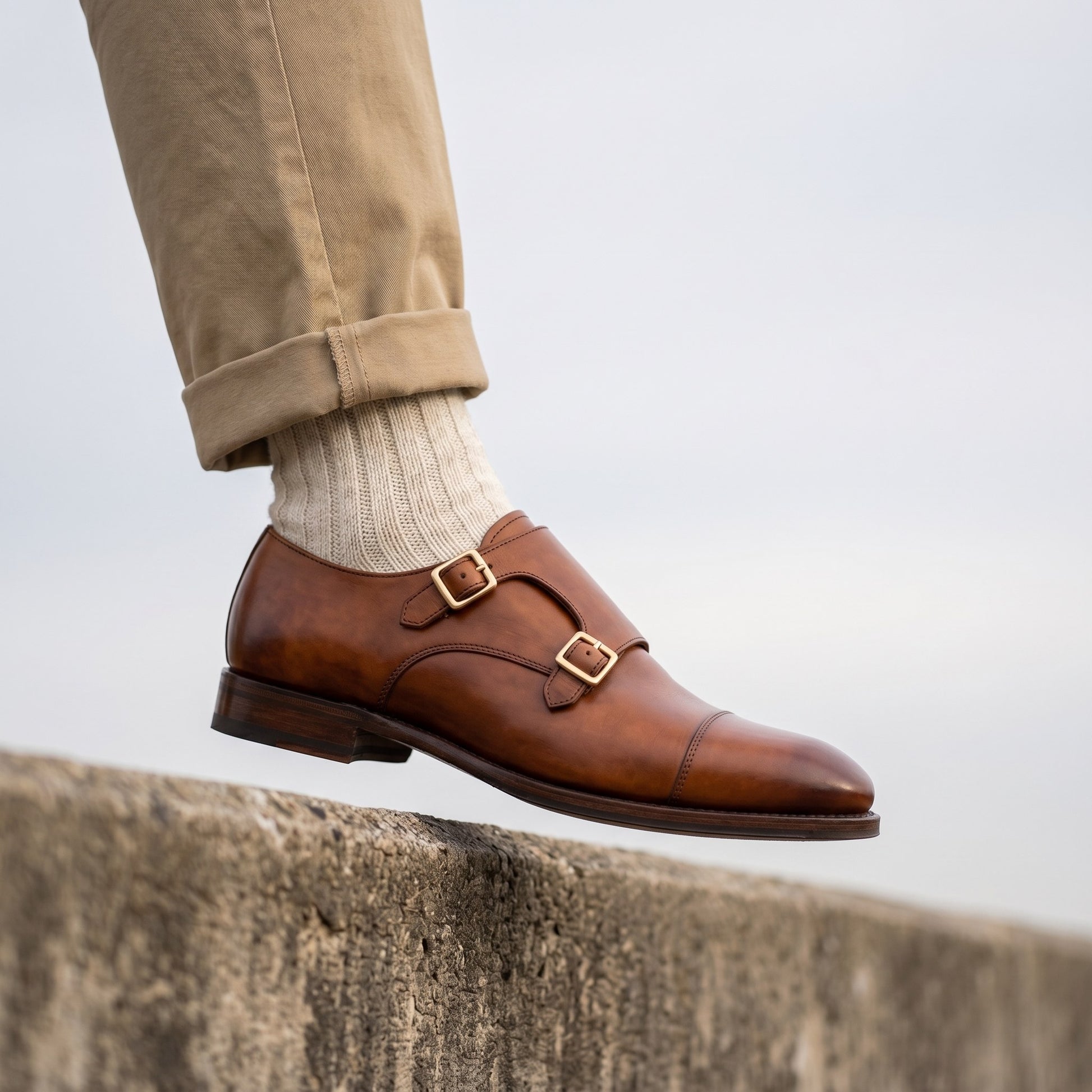 Luxury Edition - Artisian Made Tan Italian Leather Mirano Double Monk Strap Shoes