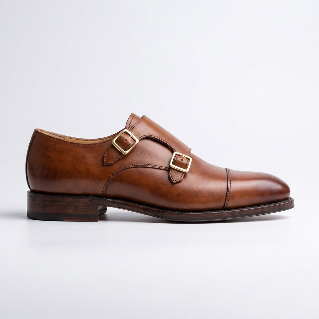 Luxury Edition - Artisian Made Tan Italian Leather Mirano Double Monk Strap Shoes