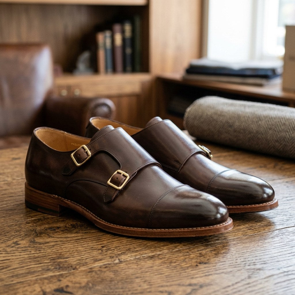 Luxury Edition - Artisian Made Tan Italian Leather Mirano Double Monk Strap Shoes
